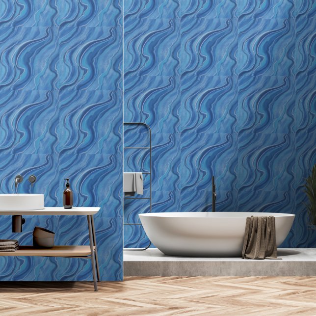 Papier peint en marbre bleu (Salle de bain)