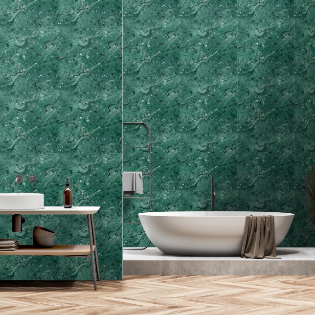 Papier peint en marbre vert (Salle de bain)