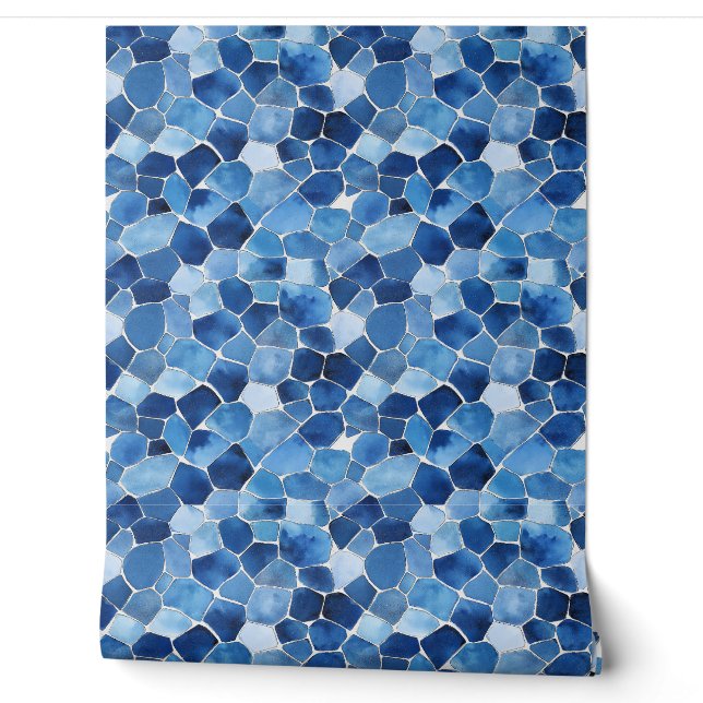 Papier peint en mosaïque bleue méditerranéenne (Déroulement)