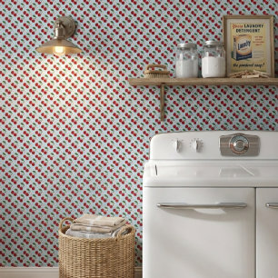 Papier Peint En vichy Bleu Rustique Et Cerises