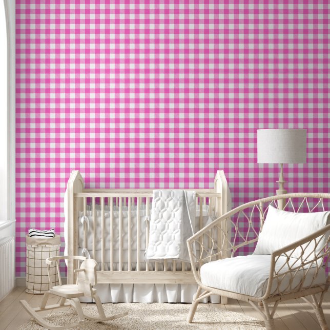 Papier Peint En vichy plaid rose et blanc (Enfants)