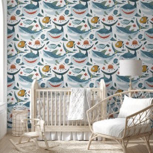 Papier Peint Enfants motifs de requins cool sous l'océan