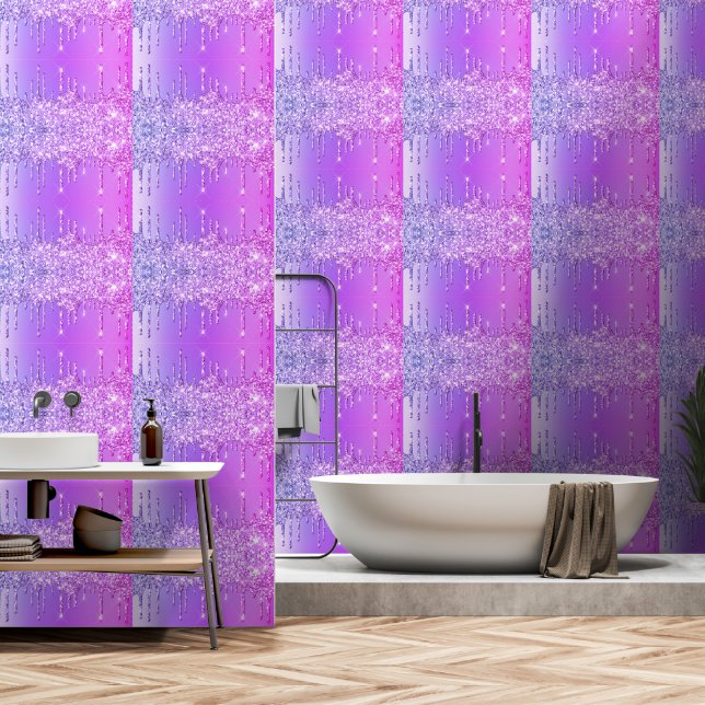 Papier Peint Éperche de Parties scintillant de néon rose violet (Salle de bain)