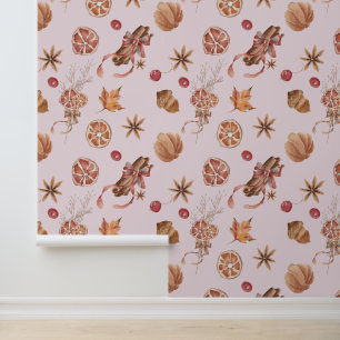 Papier Peint Épices Cnelle étoile Anise Cerise Aquarelle