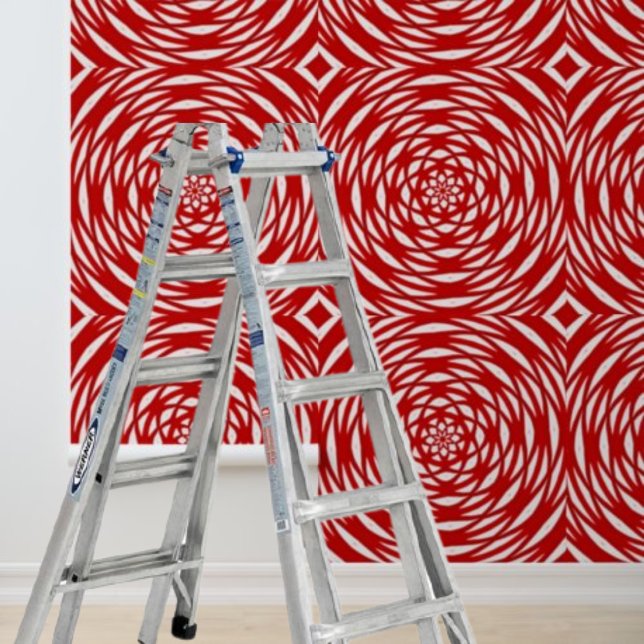 Papier Peint Éplucher et coller Rouge blanc Cercles géométrique (Peel and Stick Red White Geometric Spiral Circles Wallpaper)