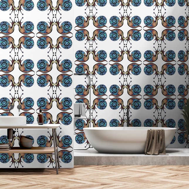 Papier Peint Escargot moderne à effet rétro (Salle de bain)