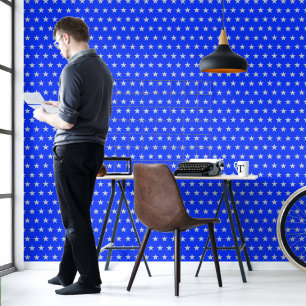 Papier Peint Étoiles argentées sur fond bleu brillant Americana