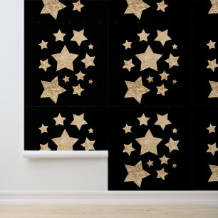 Papier Peint Etoiles brillantes or Joyeux Noël Fête Noir