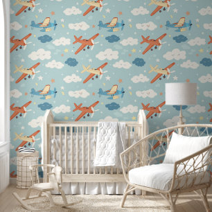 Papier Peint Étoiles d'avion et Motif de nuage Baby Nursery