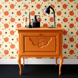 Papier Peint Étoiles de citrouille orange et crème fantaisistes