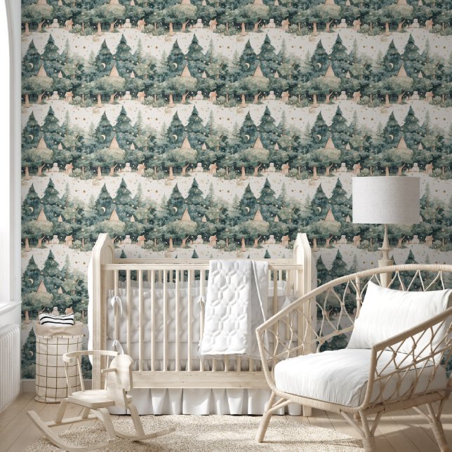 Papier Peint Étoiles de la lune de la forêt d'ours en peluche (Enfants)