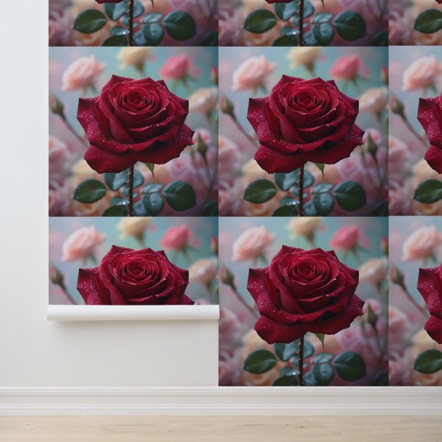 Papier Peint Étonnante Rose rouge florale Peel et bâton (Application)