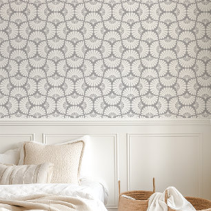 Papier Peint Éventail de palmier Ogee gris et blanc moderne