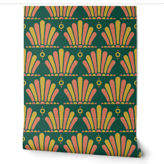 Papier Peint Éventail plume Art Déco des années 1920 émeraude,
