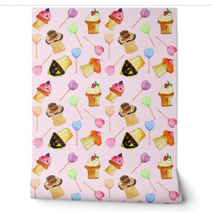 Papier Peint Fancy Cupcakes And Heart Lollipops Sweet Shop
