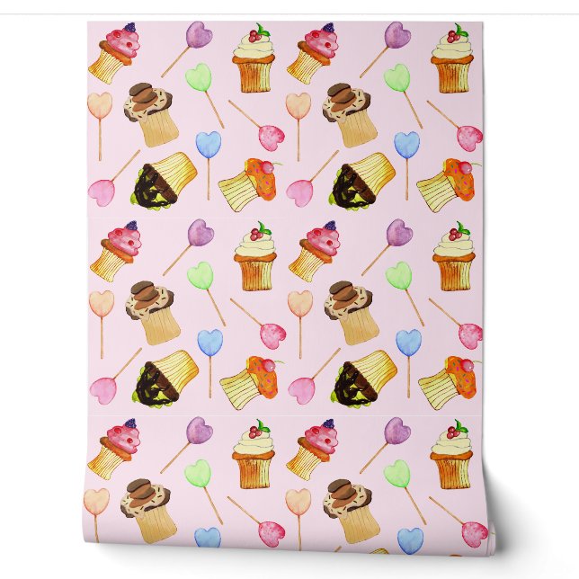 Papier Peint Fancy Cupcakes And Heart Lollipops Sweet Shop (Déroulement)