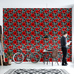 Papier Peint Fantasy Rouge et Blue Jungle Floral