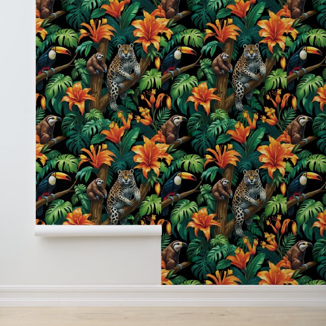 Papier Peint Faune exotique et paradis floral amovible (Application)