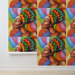 Papier Peint Femme africaine avec cire tissu traditionnel