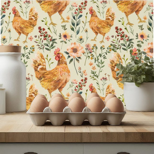 Papier Peint Ferme Pays Hen Floral (Créateur téléchargé)