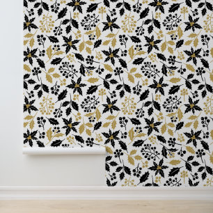 Papier Peint Festif fleurs carrelées de Noël