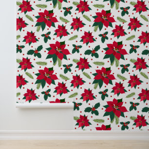 Papier Peint Festif fleurs carrelées de Noël