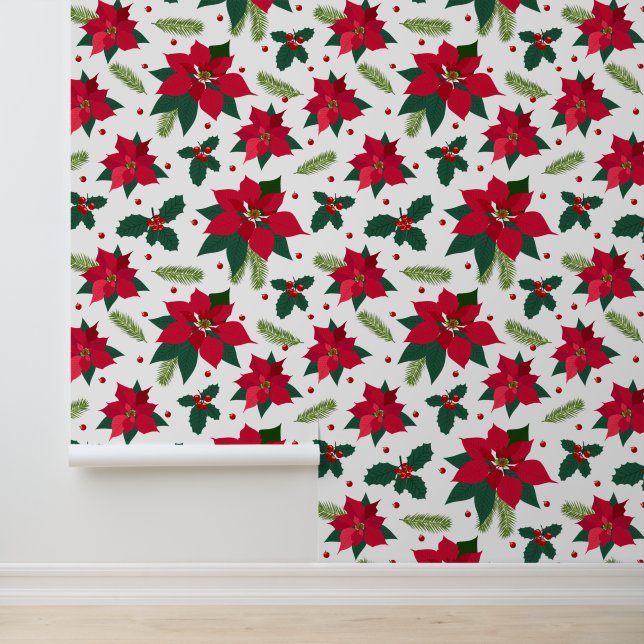Papier Peint Festif fleurs carrelées de Noël (Application)