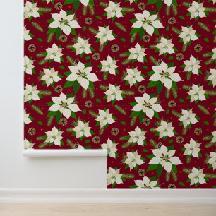 Papier Peint Festif fleurs carrelées de Noël