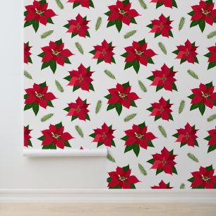 Papier Peint Festif fleurs carrelées de Noël