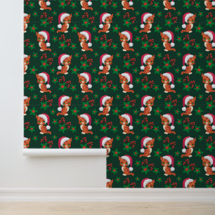 Papier Peint Festif Noël carrelé chat motif