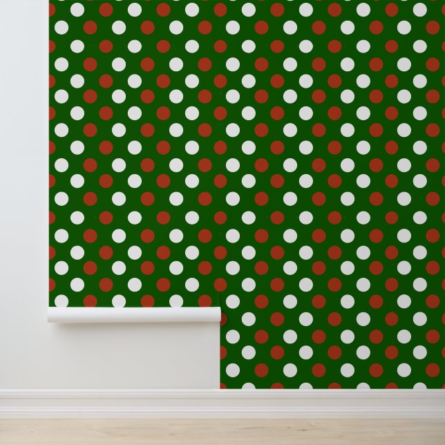 Papier Peint Festif Noël rouge pois verts (Application)