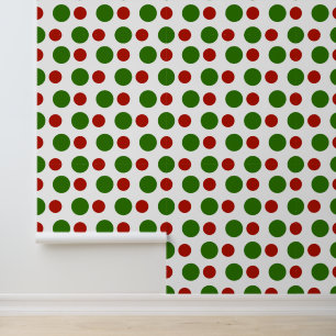 Papier Peint Festif Noël rouge vert pois motif