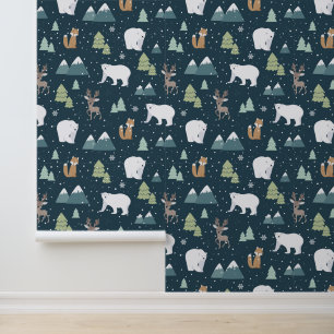Papier Peint Festif Noël Vacances carrelé animaux mixtes