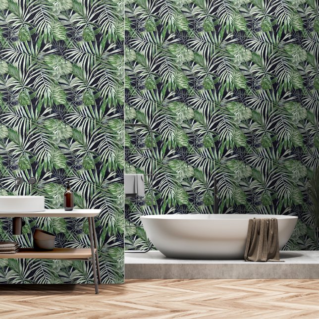 Papier Peint Feuillage de la Monstera jungle tropicale feuillag (Salle de bain)