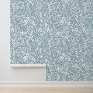 Papier Peint Feuillage floral blanc sur le design bleu