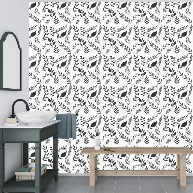 Papier Peint Feuille botanique moderne Motif blanc (Créateur téléchargé)