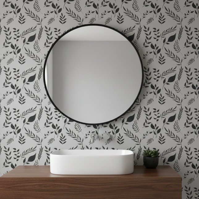 Papier Peint Feuille botanique moderne Motif gris clair (Créateur téléchargé)