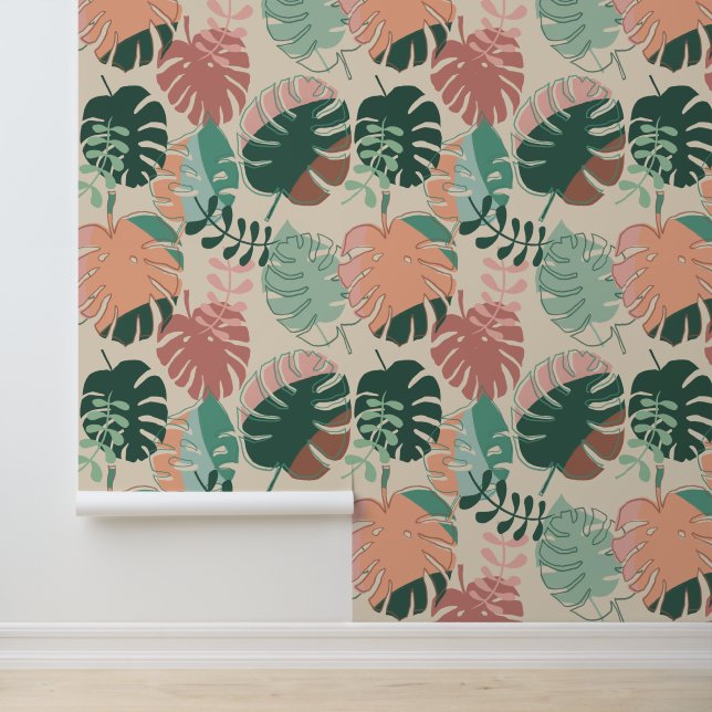 Papier Peint Feuille moderne Boho Chic Tropical Monstera Motif  (Application)