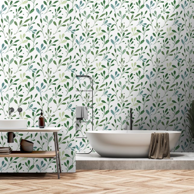 Papier Peint feuille verte (Salle de bain)