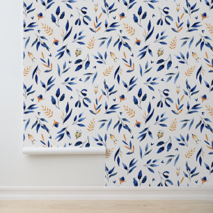 Papier Peint Feuilles bleues et jaunes botanica sans soudure mo