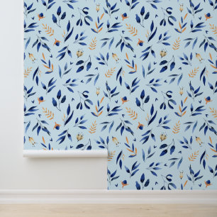 Papier Peint Feuilles bleues et jaunes botanica sans soudure mo