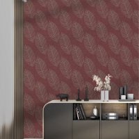 Feuilles Botaniques Modernes Sur Tissu Rouge Profo
