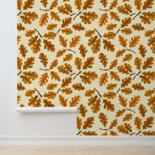 Papier Peint Feuilles de chêne automnal sur blanc