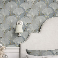 Feuilles de Ginkgo Art Déco sur fond bleu