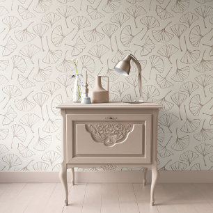 Papier Peint Feuilles de Ginkgo Japandi Botanique Beige Pâle Ta