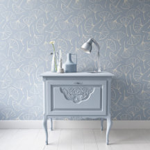 Feuilles de Ginkgo Japandi Moderne Botanique Bleu 