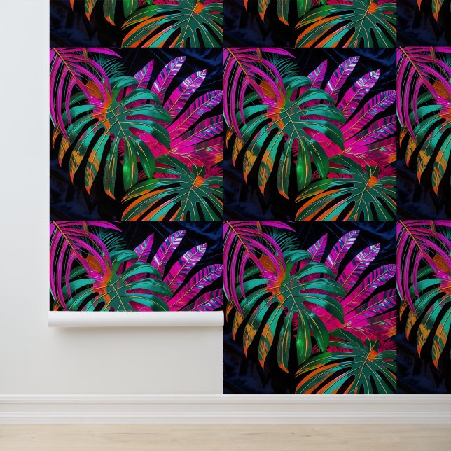 Papier Peint Feuilles de la discothèque tropicale vibrante Peel (Application)