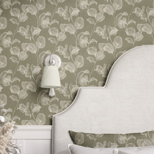 Papier Peint Feuilles d'eucalyptus sur fond vert sauge