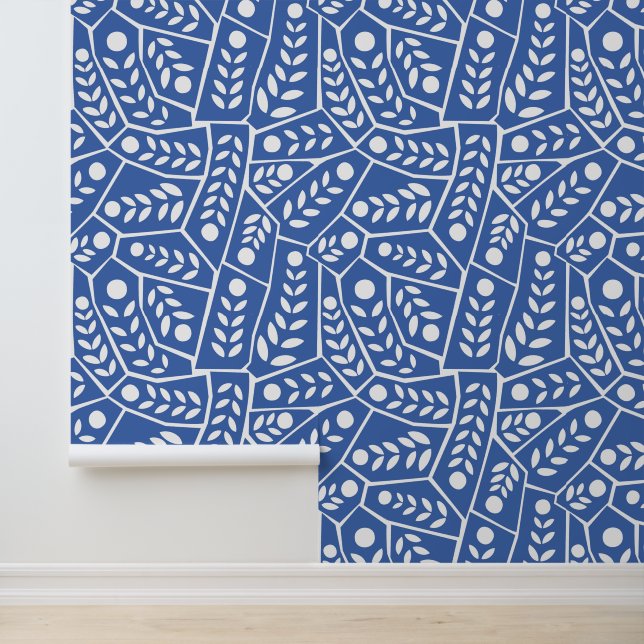 Papier Peint Feuilles Et Formes Bleus Modernes (Application)