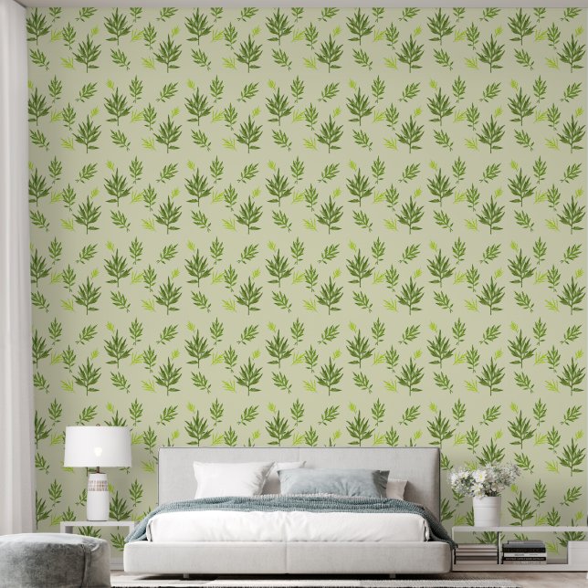 Papier Peint Feuilles sauvages sur un (Chambre à coucher)